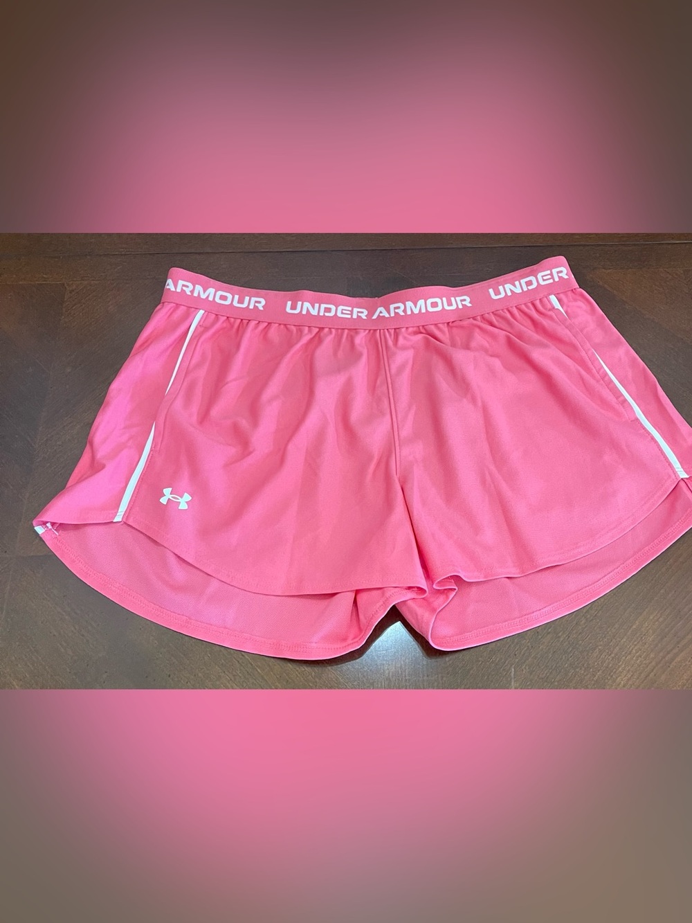 Under Armour Coral-Pink Women’s Athletic Shorts with Logo Waistband